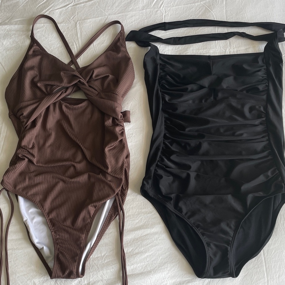 Brown and Black One-Piece Swimsuits (2-for-1)